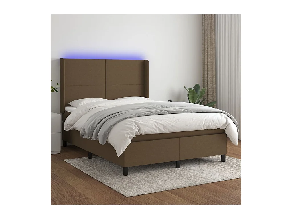 Boxspringbett mit Matratze & LED Dunkelbraun 140x190 cm Stoff