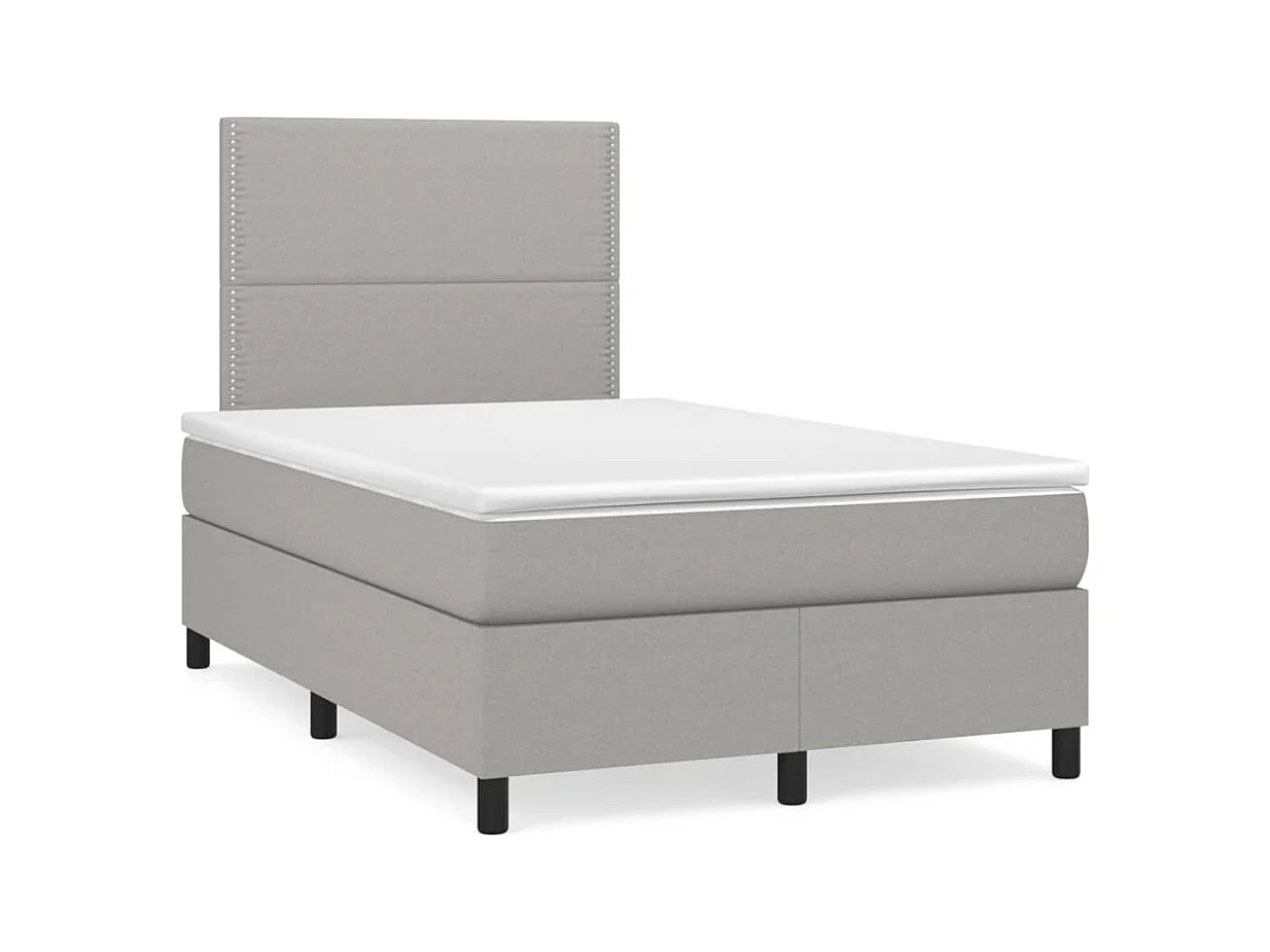 Cama box spring con colchón y LED tela gris claro 120x190 cm