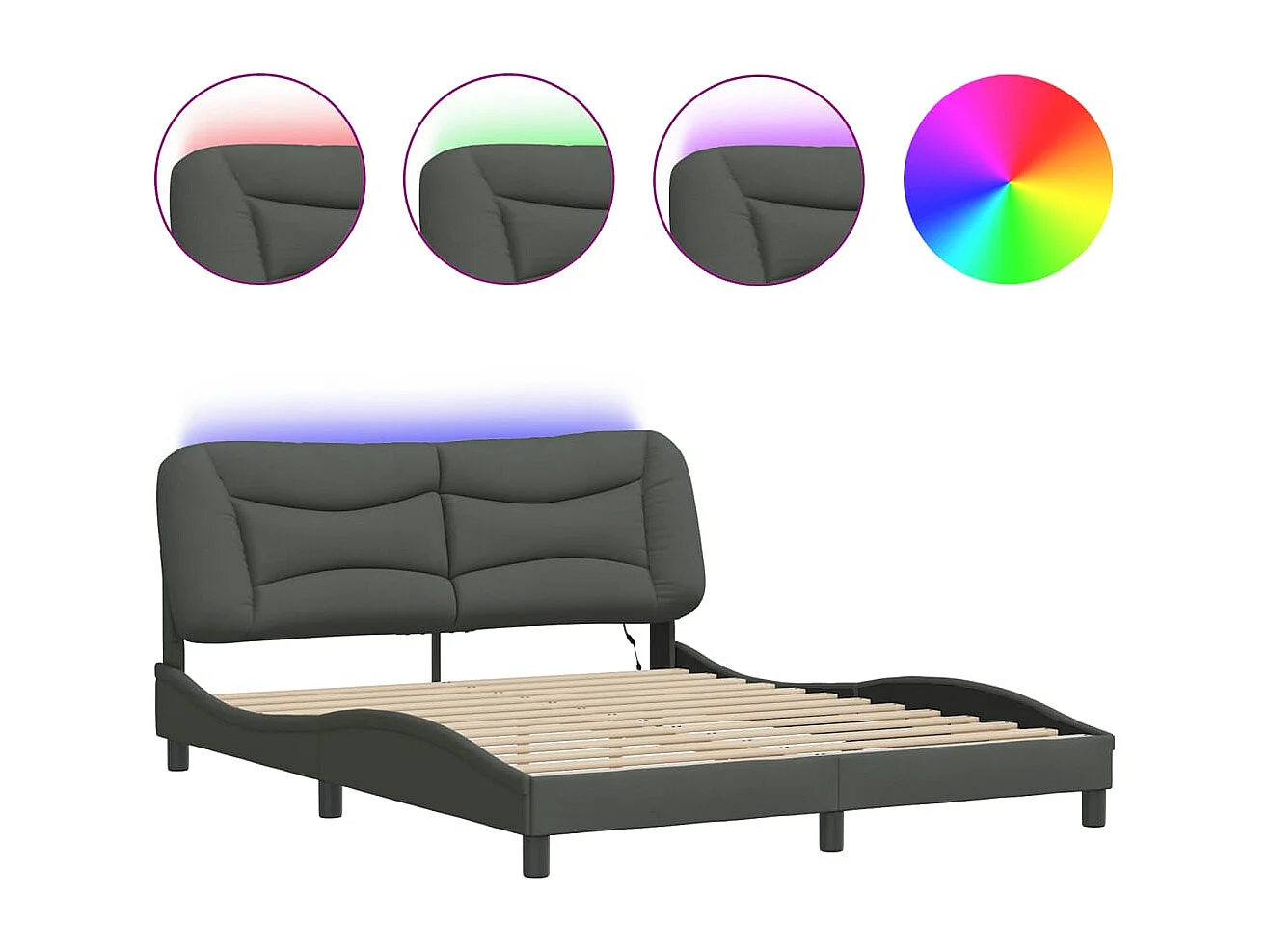 Bettgestell mit LED Dunkelgrau 160x200 cm Stoff