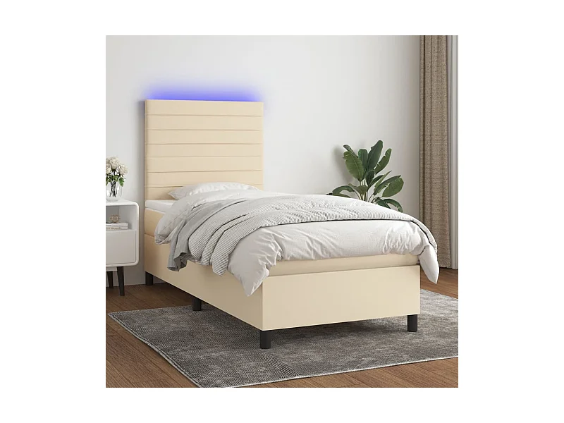 Sommier à lattes de lit et matelas et LED Crème 80x200 cm Tissu