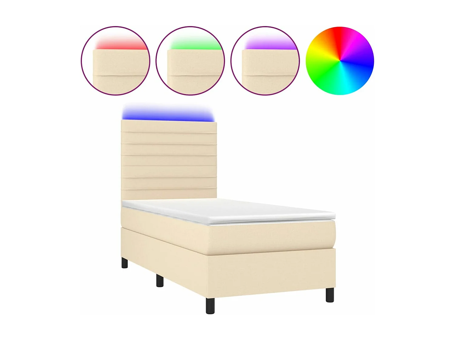 Sommier à lattes de lit et matelas et LED Crème 80x200 cm Tissu