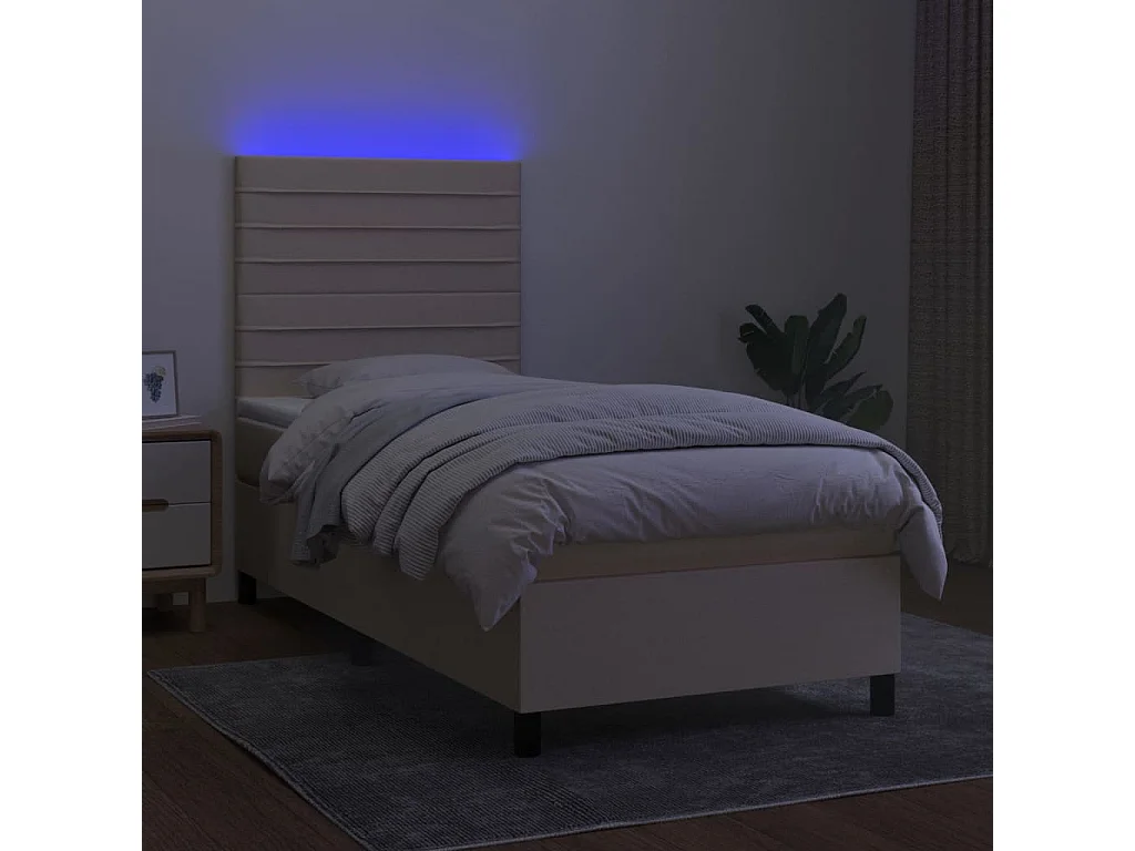 Sommier à lattes de lit et matelas et LED Crème 80x200 cm Tissu