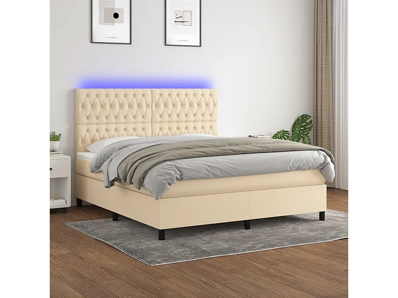Sommier à lattes de lit et matelas et LED Crème 180x200cm Tissu