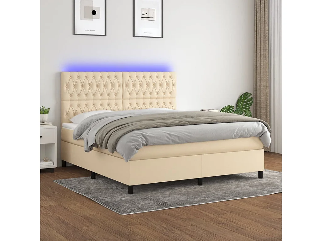 Sommier à lattes de lit et matelas et LED Crème 180x200cm Tissu