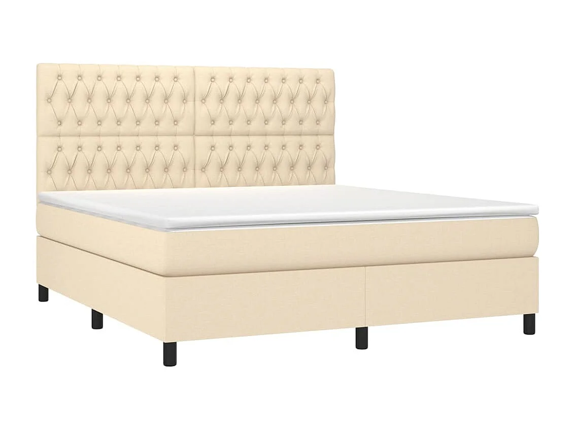 Sommier à lattes de lit et matelas et LED Crème 180x200cm Tissu