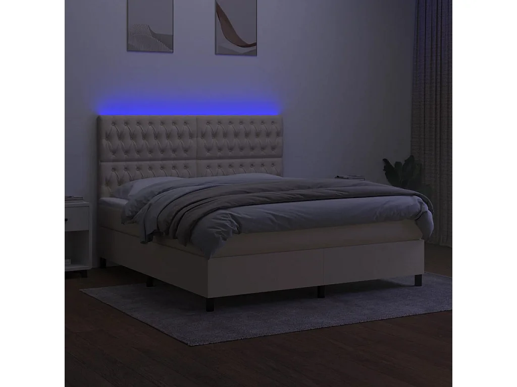 Sommier à lattes de lit et matelas et LED Crème 180x200cm Tissu