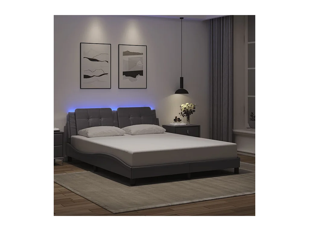 Cadre de lit avec LED sans matelas gris 160x200 cm