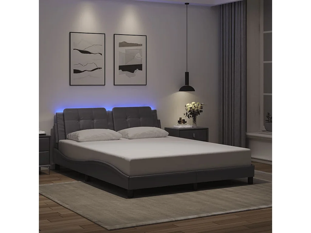 Cadre de lit avec LED sans matelas gris 160x200 cm