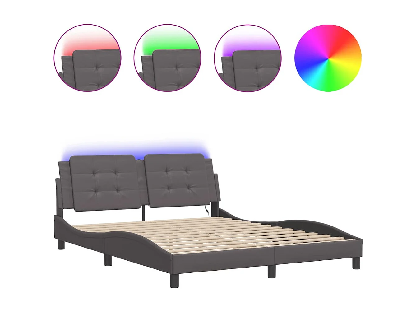 Cadre de lit avec LED sans matelas gris 160x200 cm