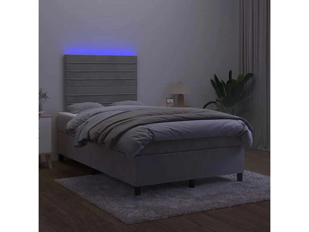 Sommier à lattes de lit avec matelas LED gris clair 120x190 cm
