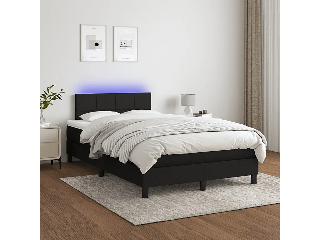 Cama box spring con colchón y luces LED tela negro 120x190 cm