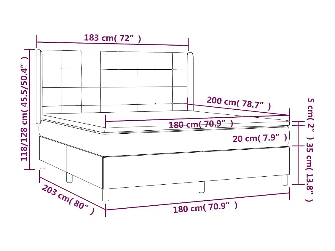 Sommier à lattes de lit matelas et LED Taupe 180x200 cm Tissu