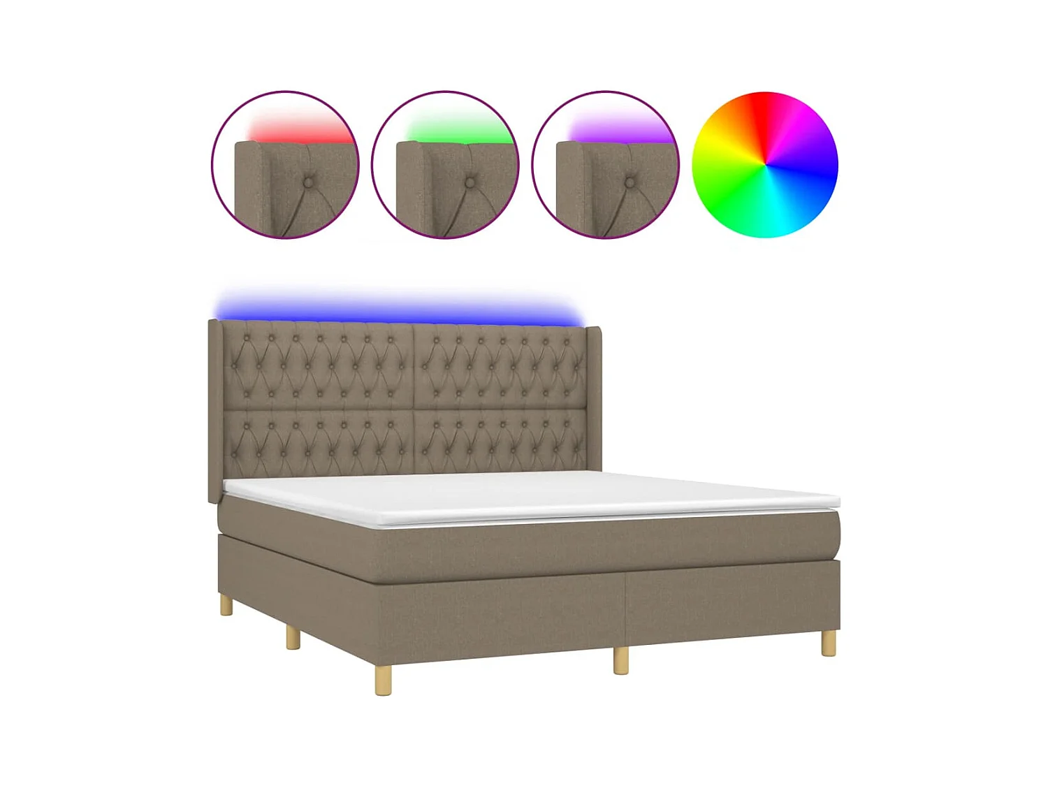 Letto a Molle con Materasso e LED Tortora 180x200 cm in Tessuto