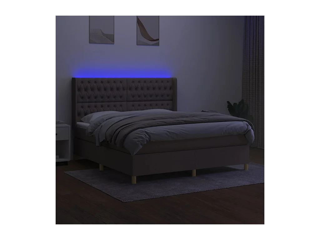 Letto a Molle con Materasso e LED Tortora 180x200 cm in Tessuto