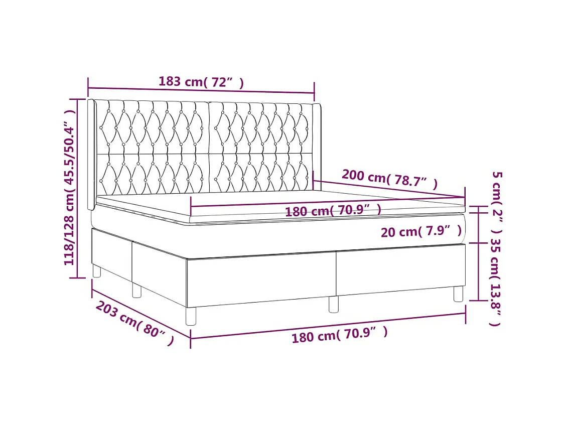 Letto a Molle con Materasso e LED Tortora 180x200 cm in Tessuto