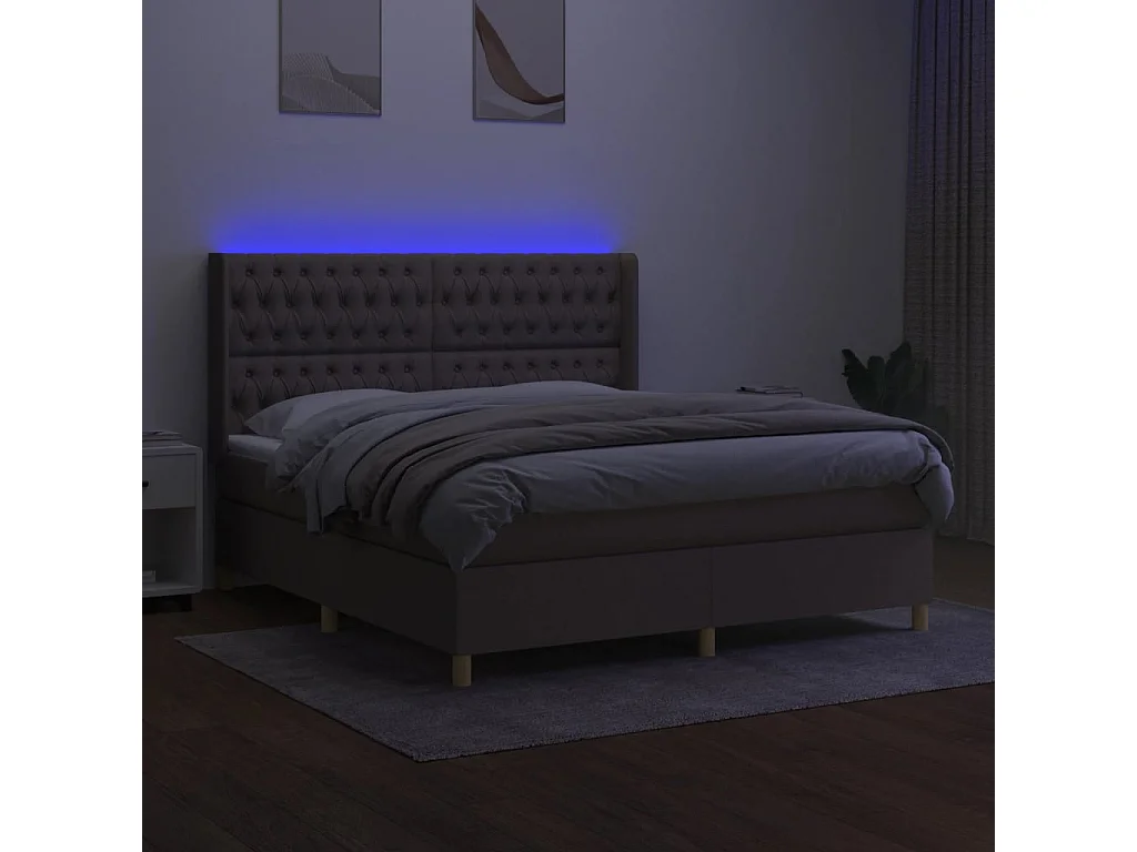 Letto a Molle con Materasso e LED Tortora 180x200 cm in Tessuto