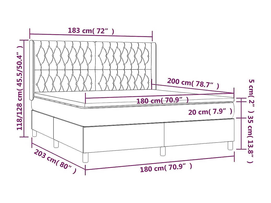 Letto a Molle con Materasso e LED Tortora 180x200 cm in Tessuto