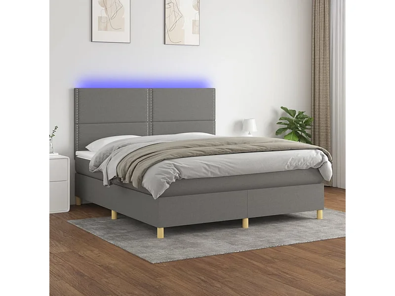 Letto a Molle Materasso e LED Grigio Scuro 160x200cm in Tessuto