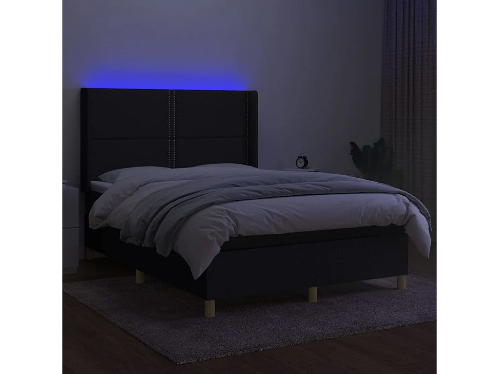 Boxspringbett mit Matratze & LED Schwarz 140x190 cm Stoff