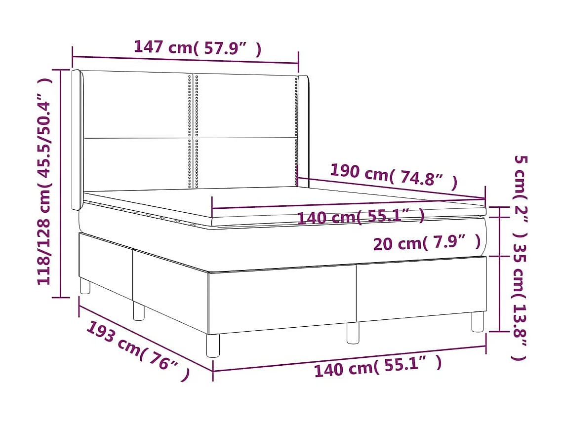 Boxspringbett mit Matratze & LED Schwarz 140x190 cm Stoff