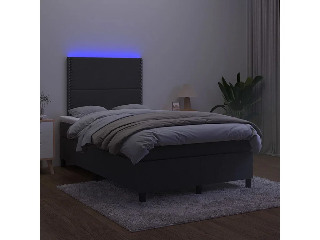 Sommier à lattes de lit et matelas LED noir 120x190 cm velours