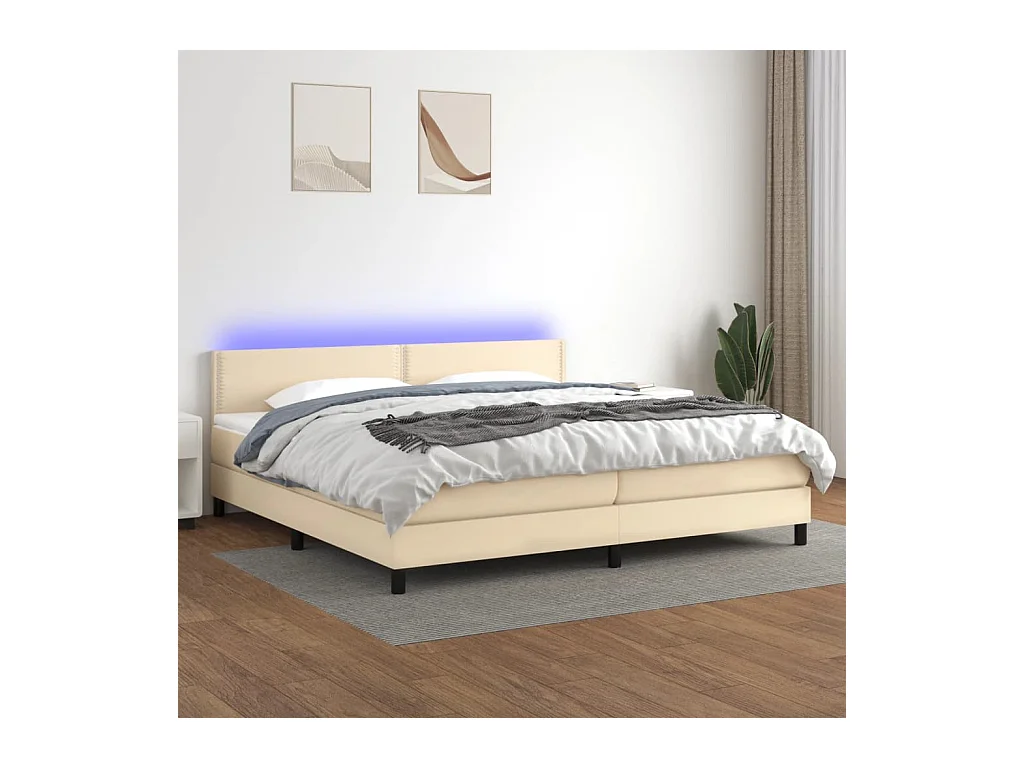 Sommier à lattes de lit et matelas et LED Crème 200x200cm Tissu