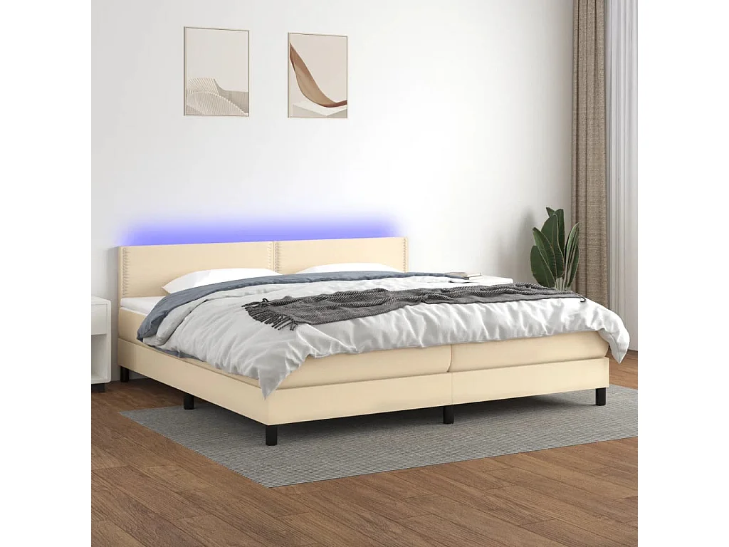 Sommier à lattes de lit et matelas et LED Crème 200x200cm Tissu
