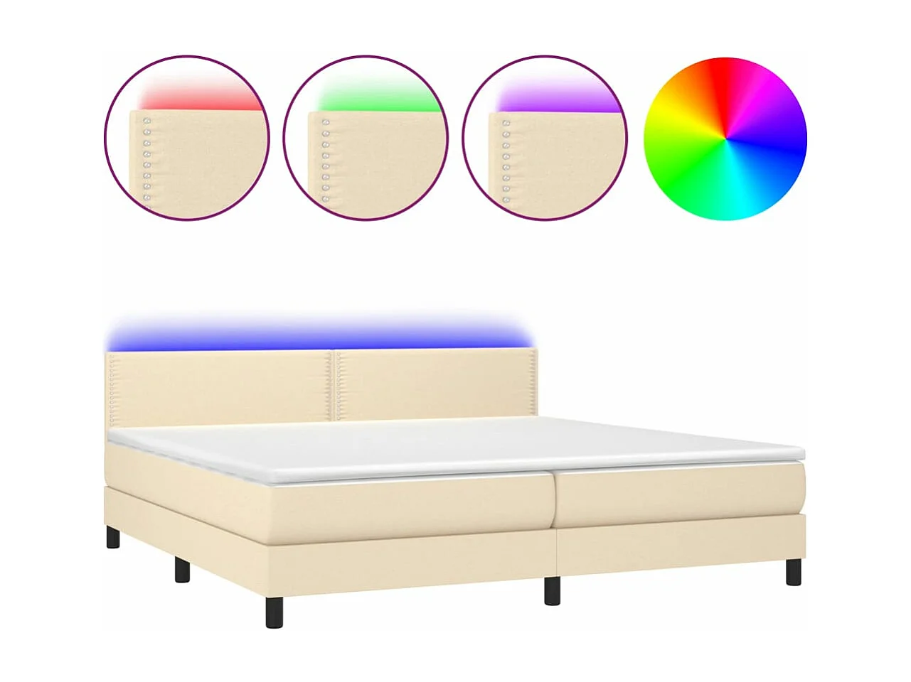 Sommier à lattes de lit et matelas et LED Crème 200x200cm Tissu