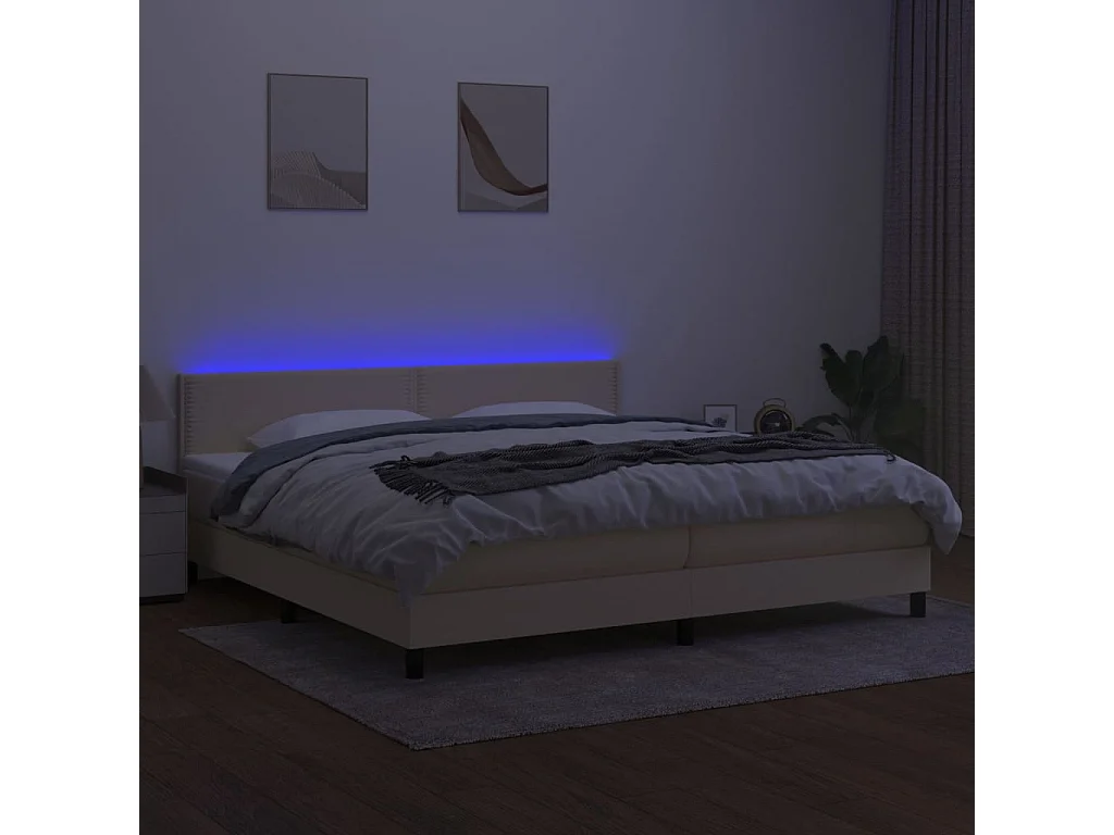 Sommier à lattes de lit et matelas et LED Crème 200x200cm Tissu
