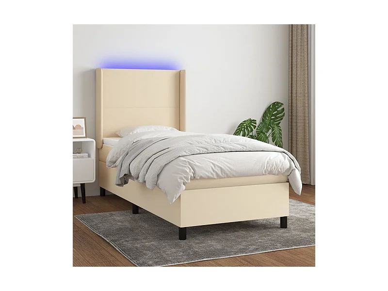 Sommier à lattes de lit matelas et LED Crème 80x200cm Tissu
