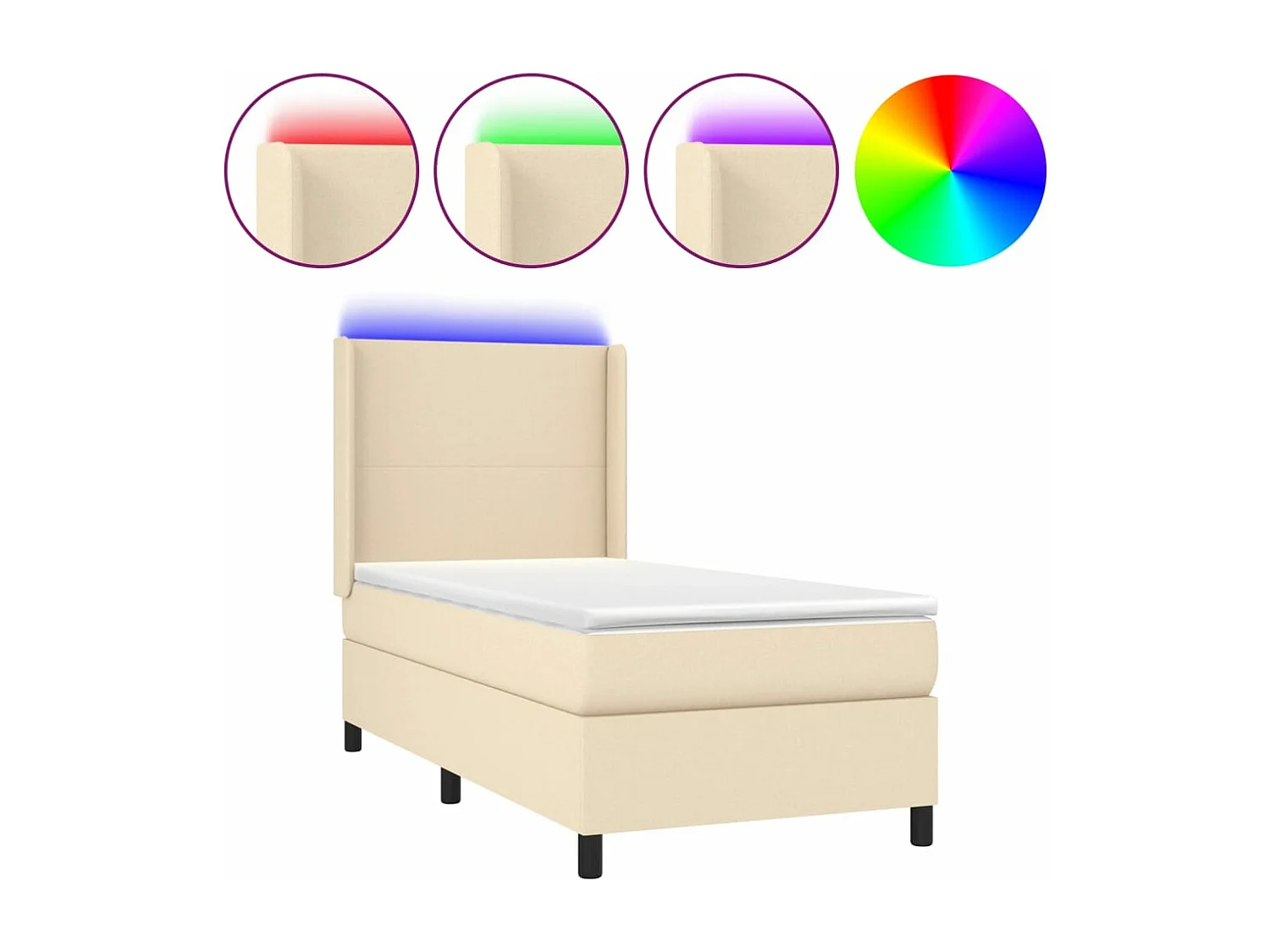 Sommier à lattes de lit matelas et LED Crème 80x200cm Tissu