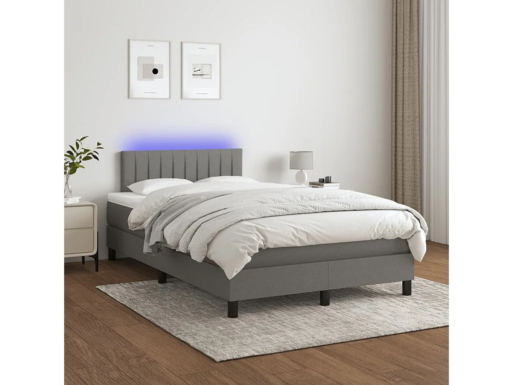 Sommier à lattes de lit matelas LED gris foncé 120x190 cm tissu