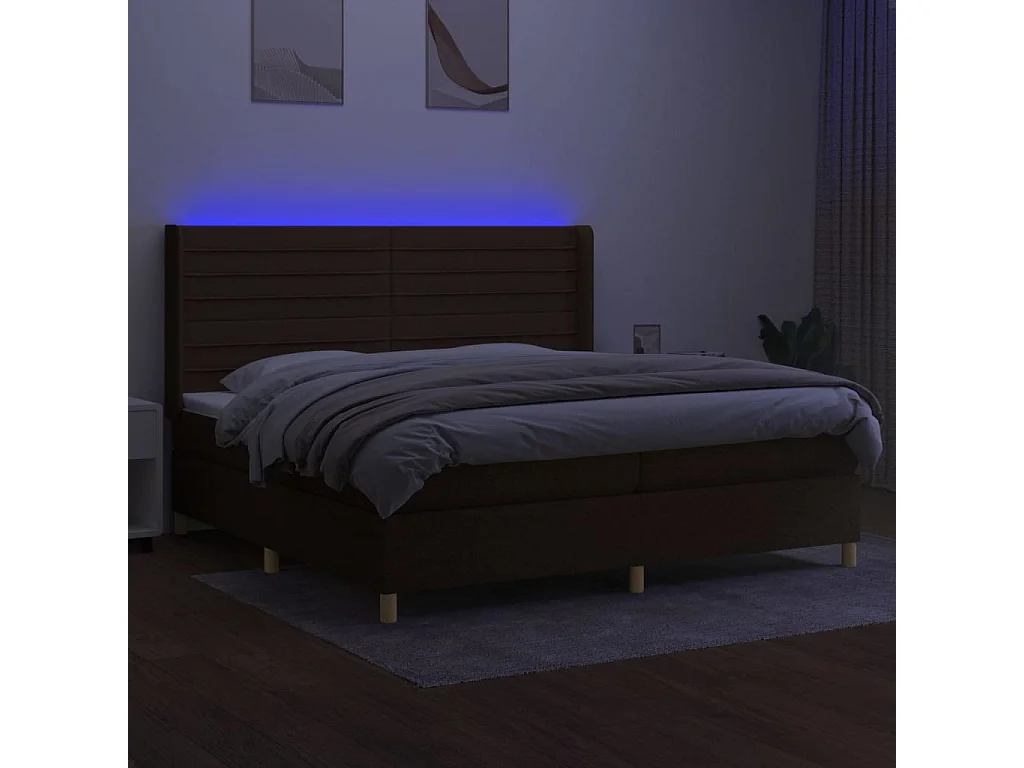 Boxspring met matras en LED stof donkerbruin 200x200 cm
