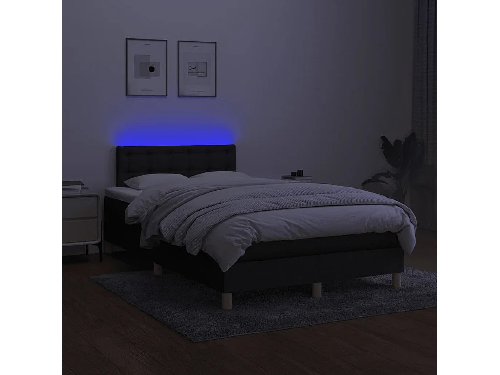 Sommier à lattes de lit matelas et LED noir 120x190 cm tissu