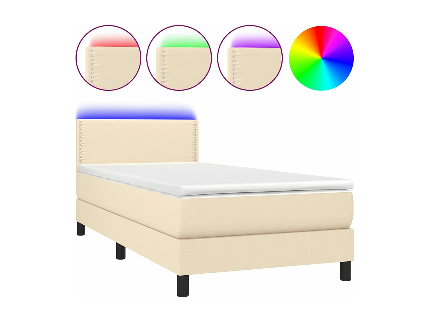 Sommier à lattes de lit avec matelas LED Crème 80x200 cm Tissu