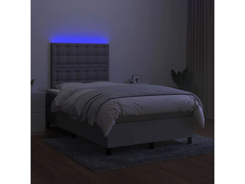 Cama box spring con colchón y LED tela gris claro 120x190 cm
