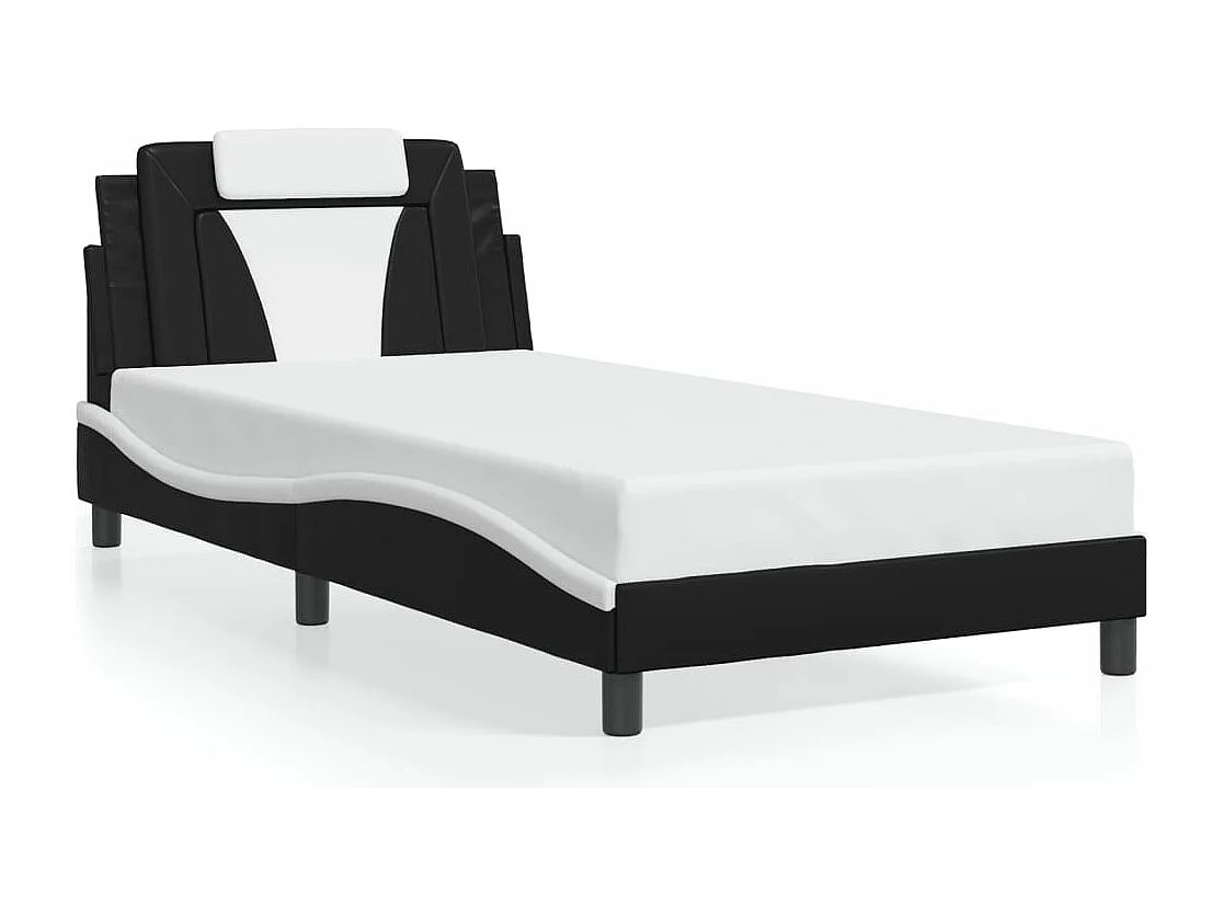 Bettgestell mit LED Schwarz und Weiß 100x200 cm Kunstleder