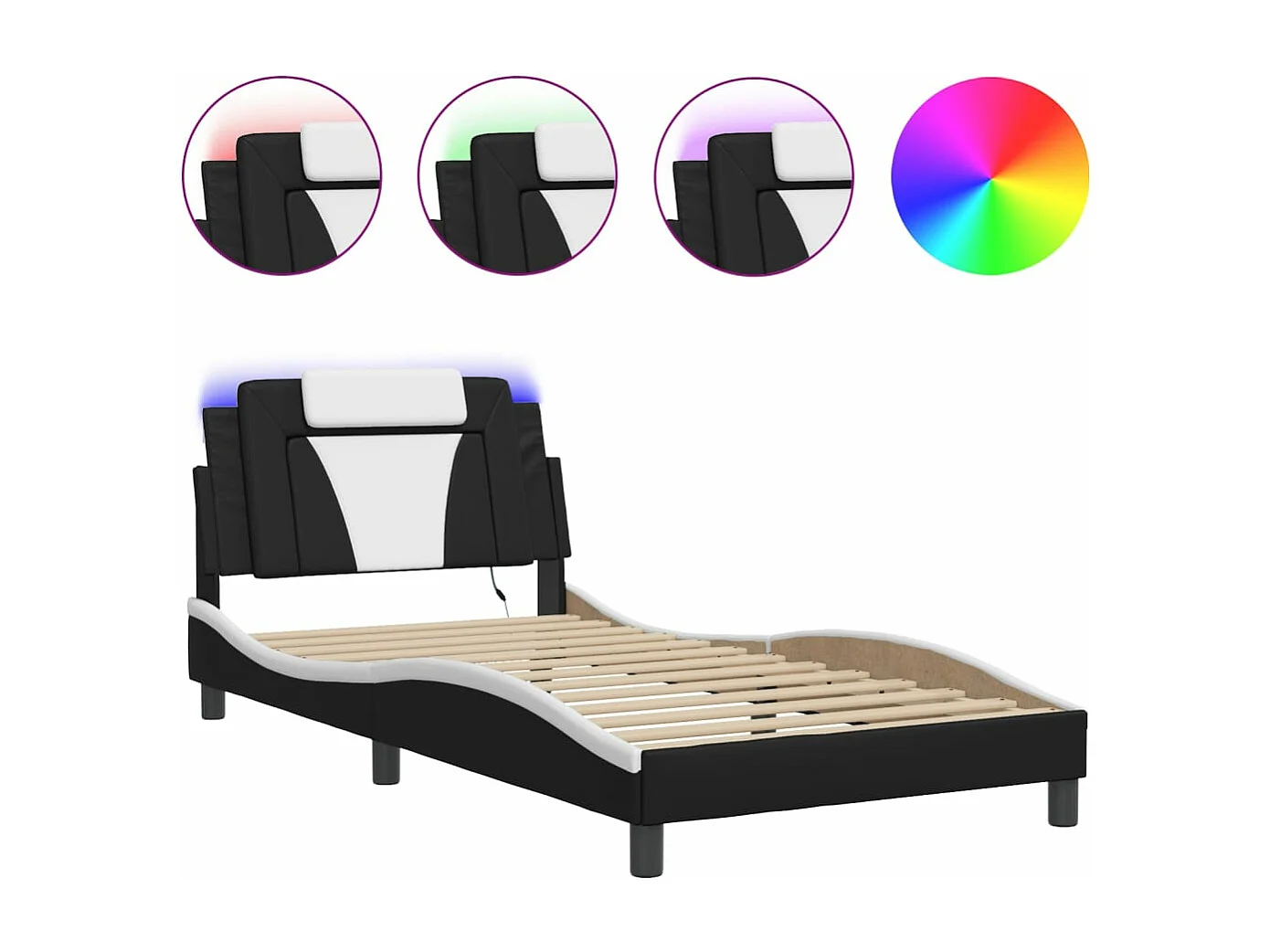 Cadre de lit avec LED sans matelas noir et blanc 100x200 cm