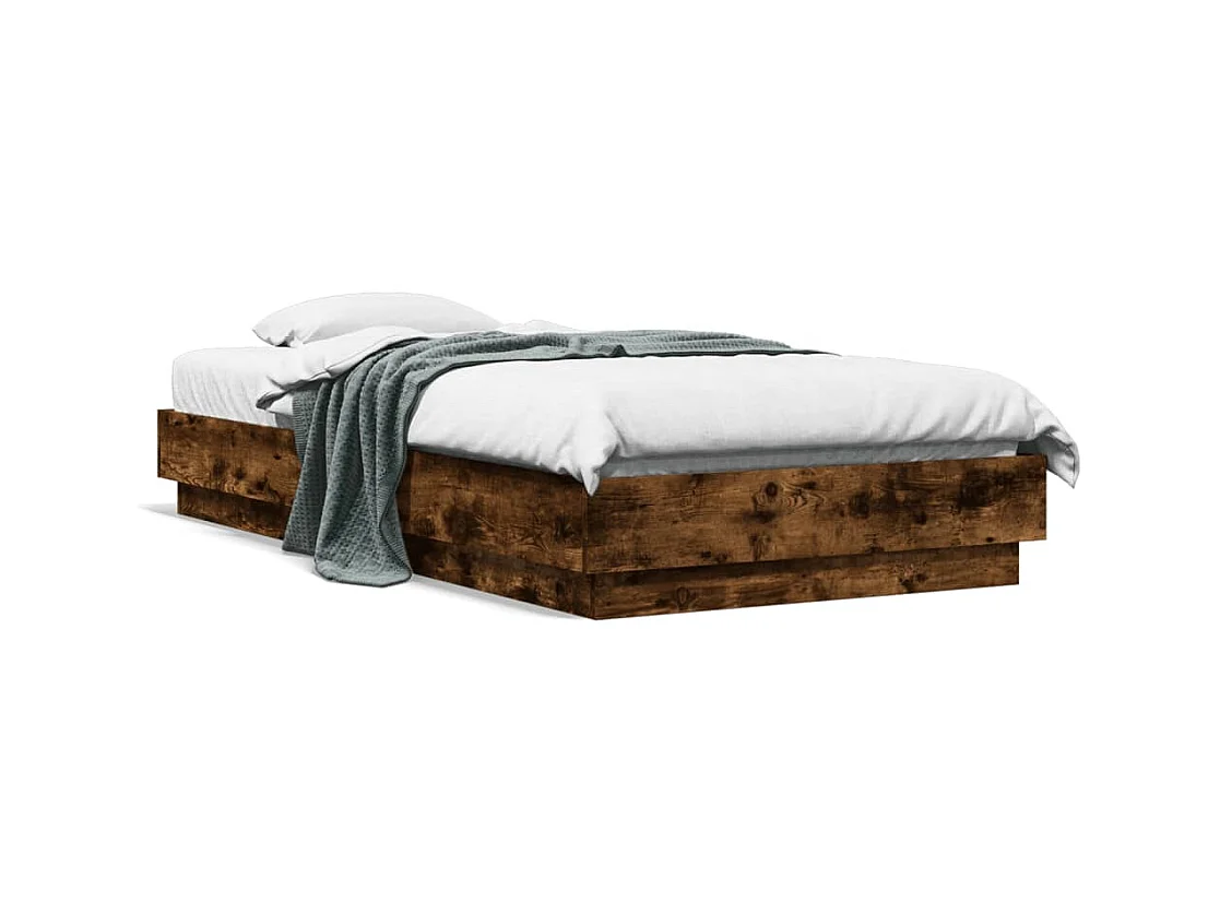 Estructura de cama con luces LED roble ahumado 90x190 cm