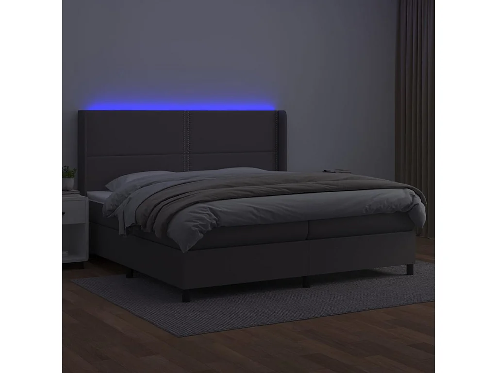 Giroletto Molle con Materasso e LED Grigio 200x200cm Similpelle
