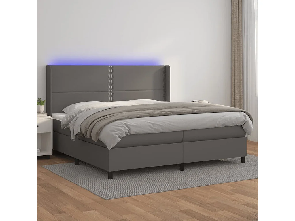 Boxspring met matras en LED kunstleer grijs 200x200 cm