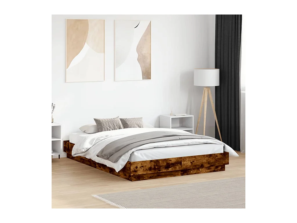 Cadre de lit avec LED sans matelas chêne fumé 120x190 cm