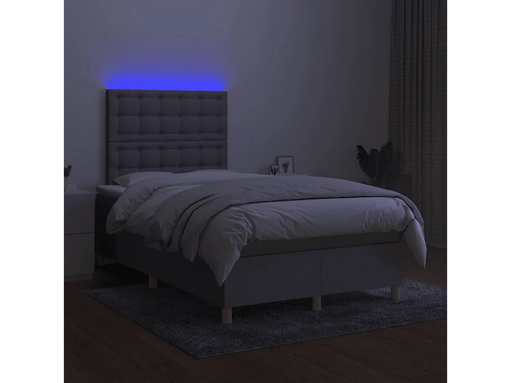 Cama box spring c/ colchão e LED 120x190 cm tecido cinza-claro