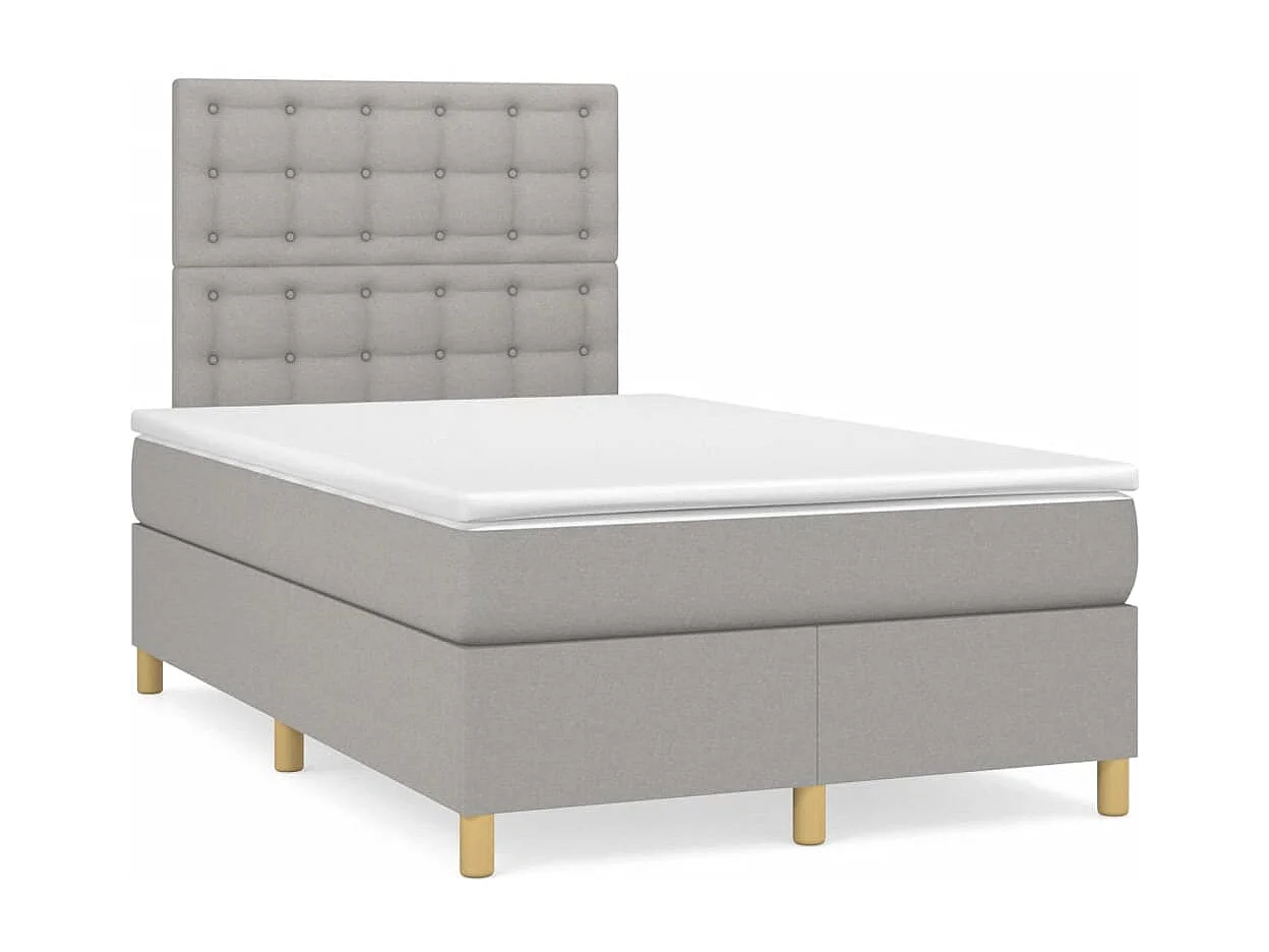 Cama box spring con colchón y LED tela gris claro 120x190 cm