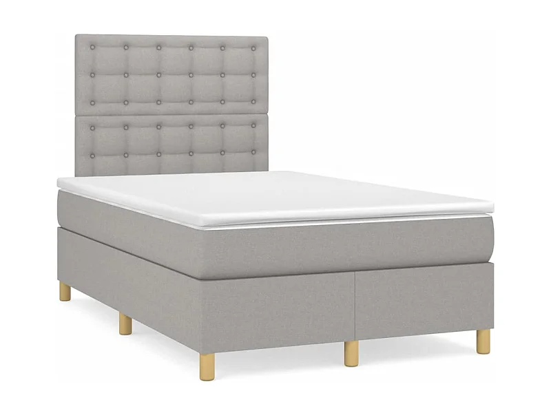 Cama box spring con colchón y LED tela gris claro 120x190 cm
