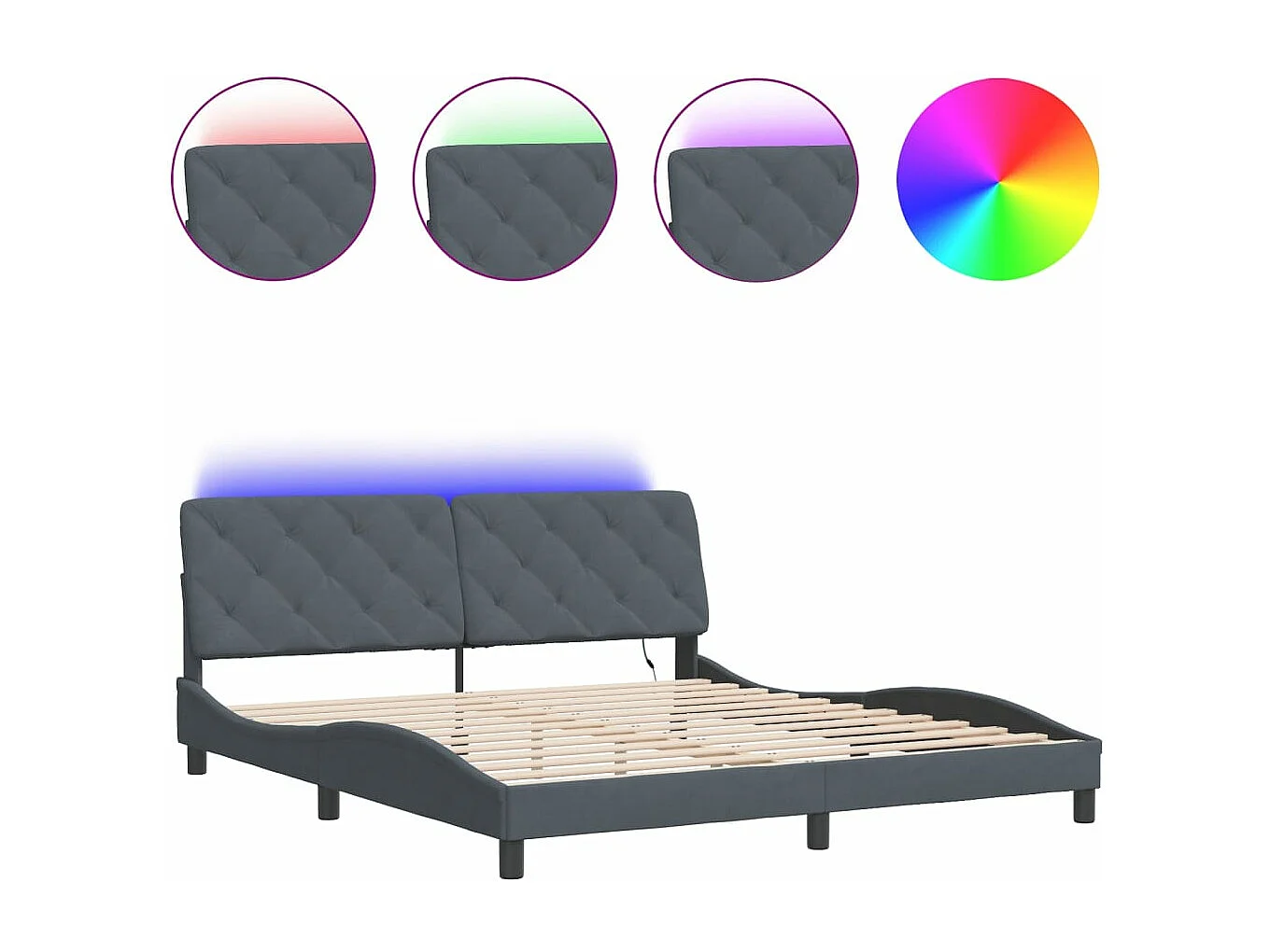 Cadre de lit avec LED sans matelas gris foncé 180x200cm velours