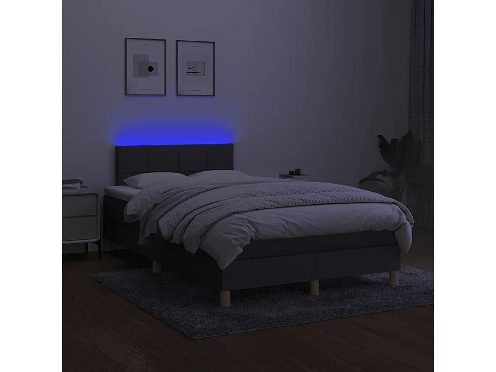 Letto a Molle Materasso e LED Grigio Scuro 120x190cm in Tessuto