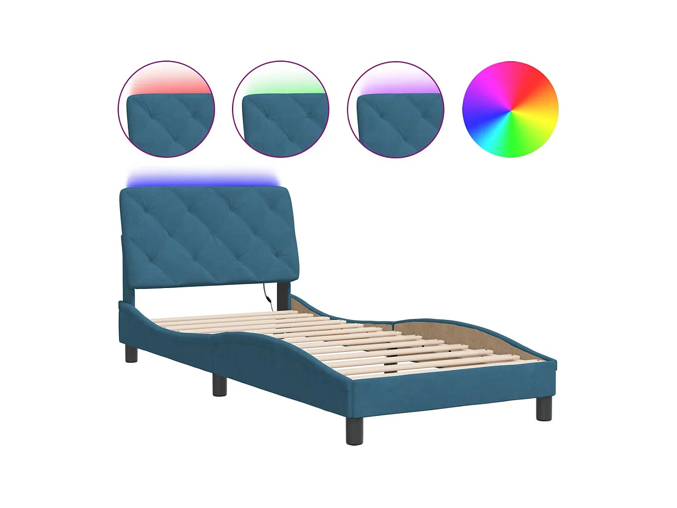 Cadre de lit avec LED sans matelas bleu 90x190 cm velours