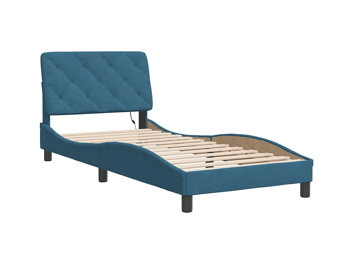 Cadre de lit avec LED sans matelas bleu 90x190 cm velours