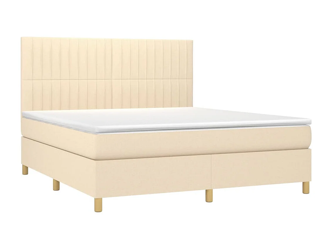 Cama box spring c/ colchão e LED 160x200 cm tecido cor creme